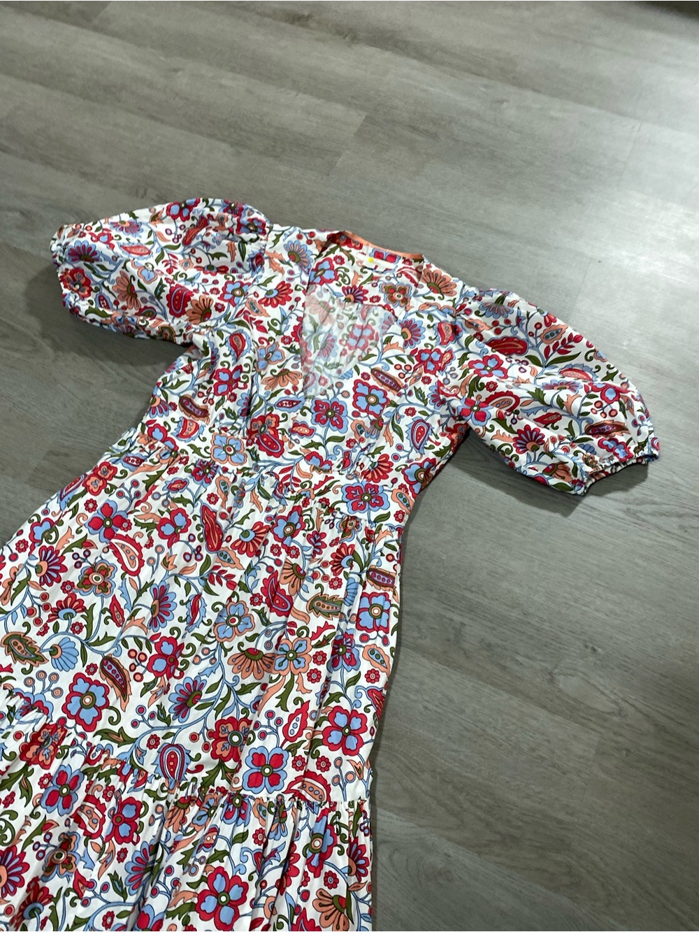 Boden Puff Sleeve Tiered Preppy Midi Dress Oriental Paradise Floral US 4 - Picture 3 of 10
